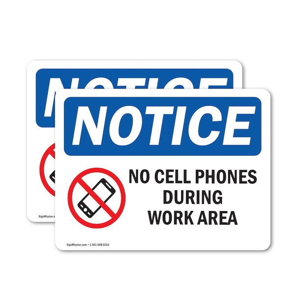 Signmission No Cell Phones During Work Hours Sign With Symbol, 14 in W x Rectangle, Vinyl Decal OS-2PACK-NS-D-1014-L-14425 - main